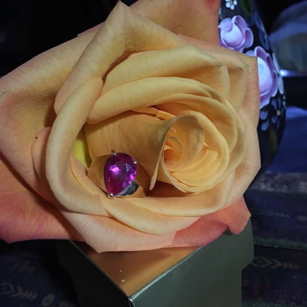 Pear Cut Pink Cubic Zirconia Ring